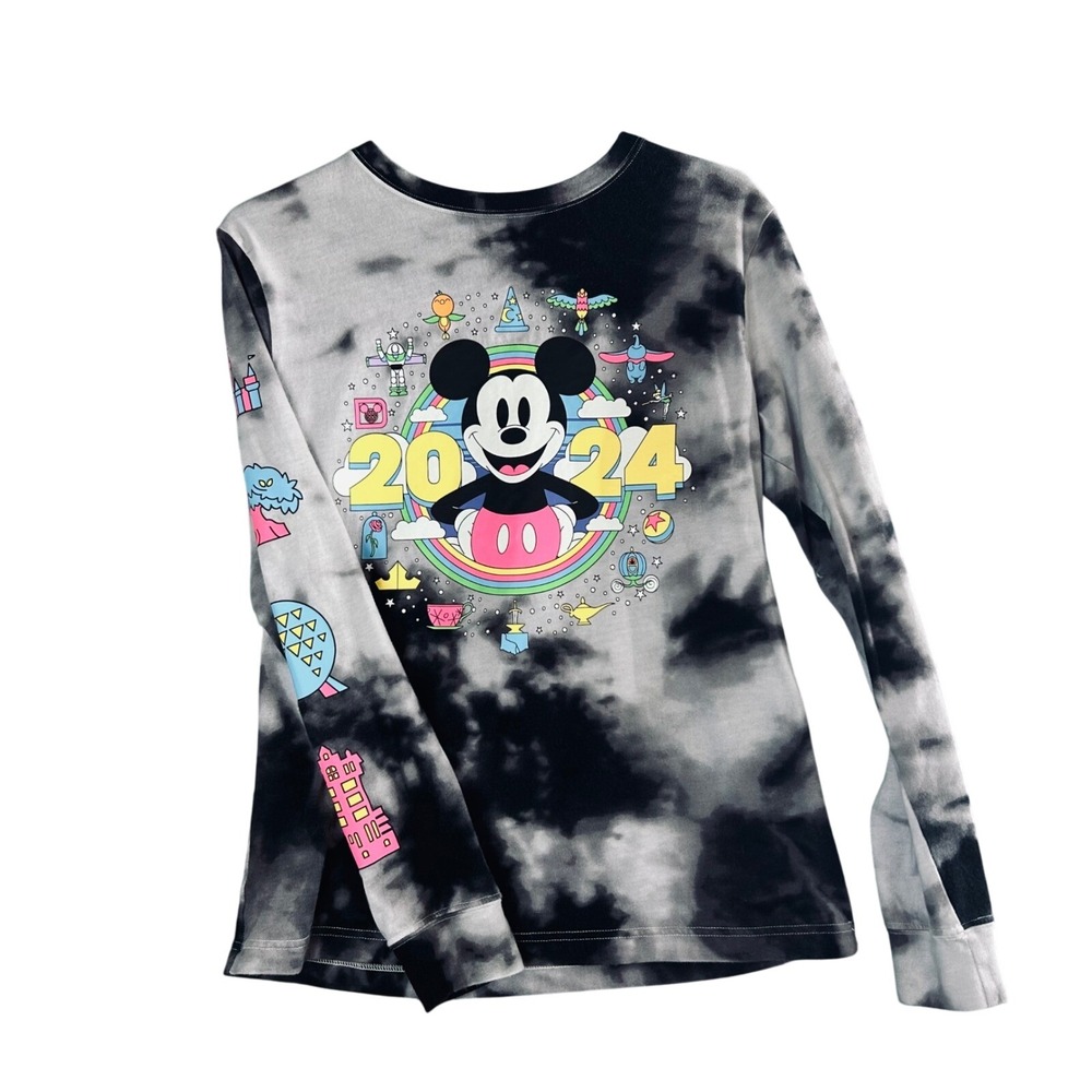 Disney Parks 2024 Mickey Mouse Tie‎ Dye Long Sleeve Shirt XS Kidcore Souvenir